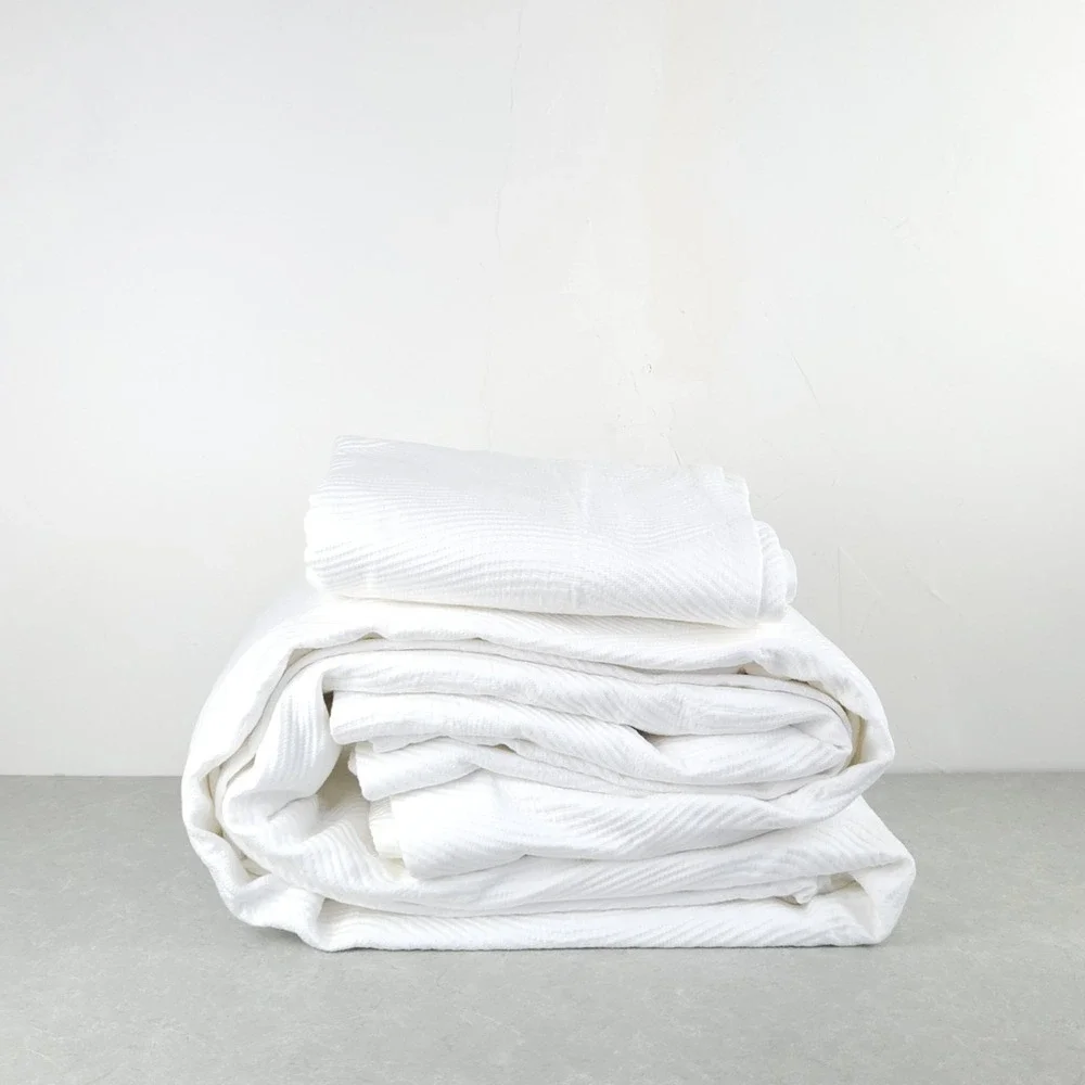 West Elm King Duvet Cover Sham 3Set Matellase Organic Cotton Minimalist Coastal